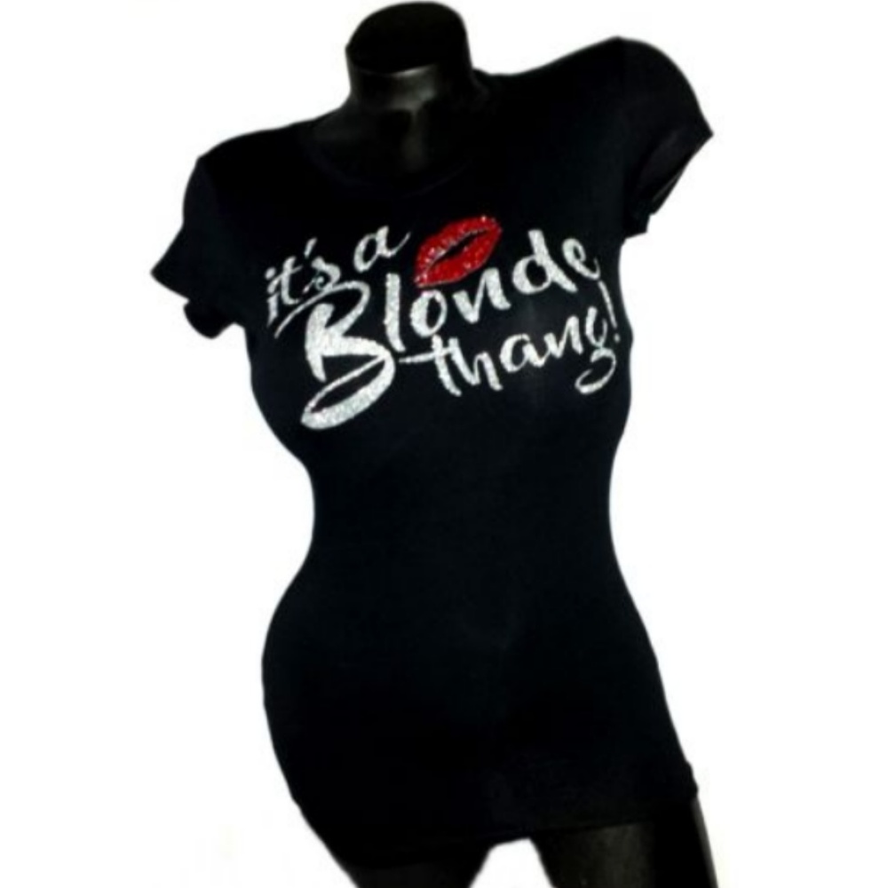 It's a Blonde Thang! Sexy Black Fitted Spandex Tee - Picture 2 of 4